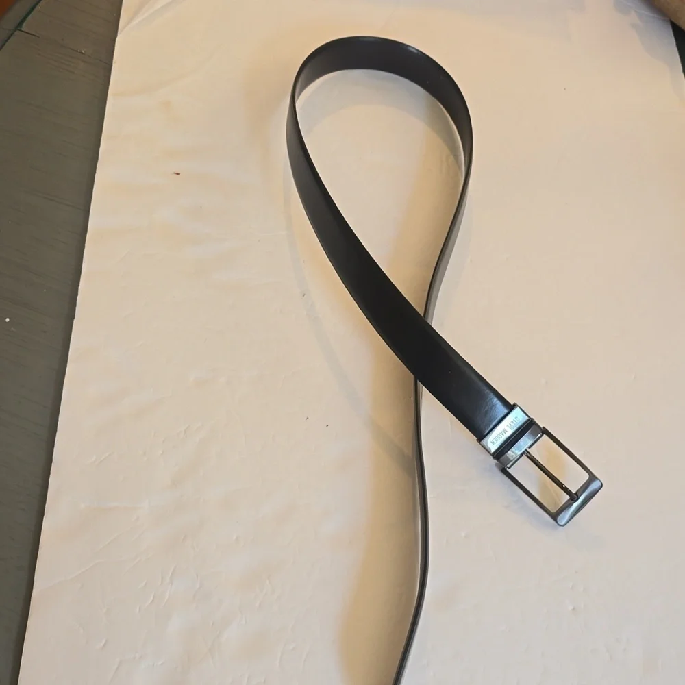 Steve Madden| Mens Black Premium Leather Dress Belt GUN METAL Buckle Sz.36